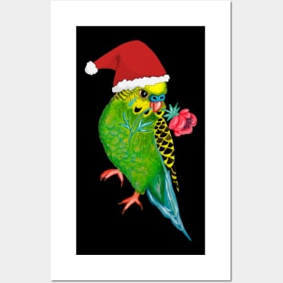 Cute Christmas Budgie Parrot with Santa Hat Posters and Art